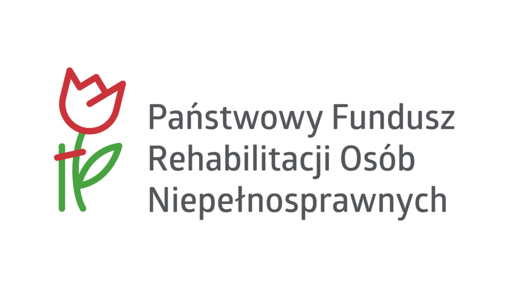 Logo PFRON. Po lewej stronie róża podpierana drążkiem, po prawej napis: Państwowy Fundusz Rehabilitacji Osób Niepełnosprawnych
