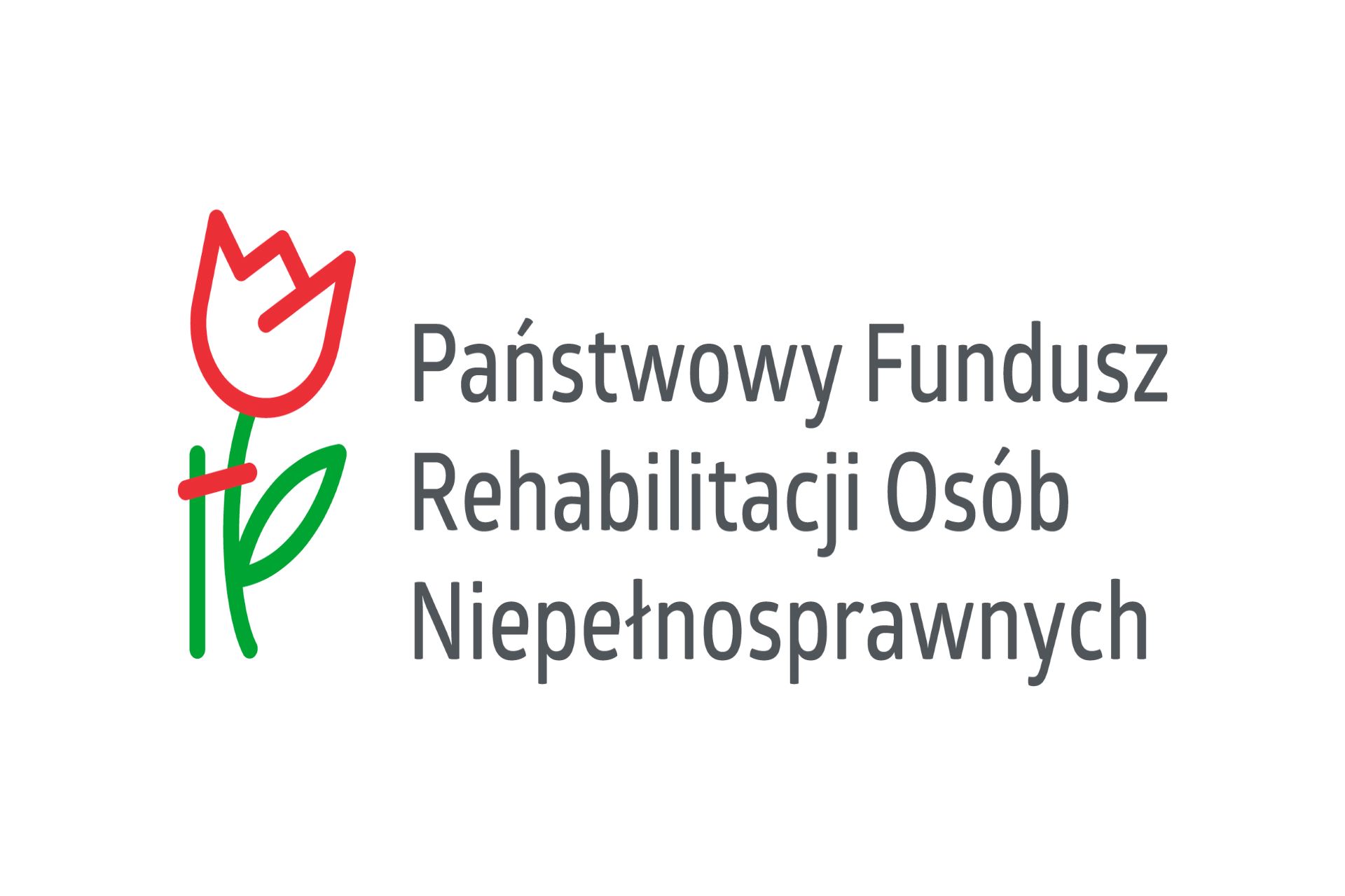 Logo PFRON. Po lewej stronie róża podpierana drążkiem, po prawej napis: Państwowy Fundusz Rehabilitacji Osób Niepełnosprawnych