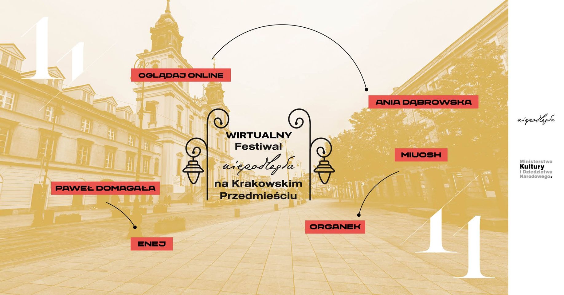 grafika z Krakowskim Przedmieściem w tle i napisamy "narodowe święto niepodległości"