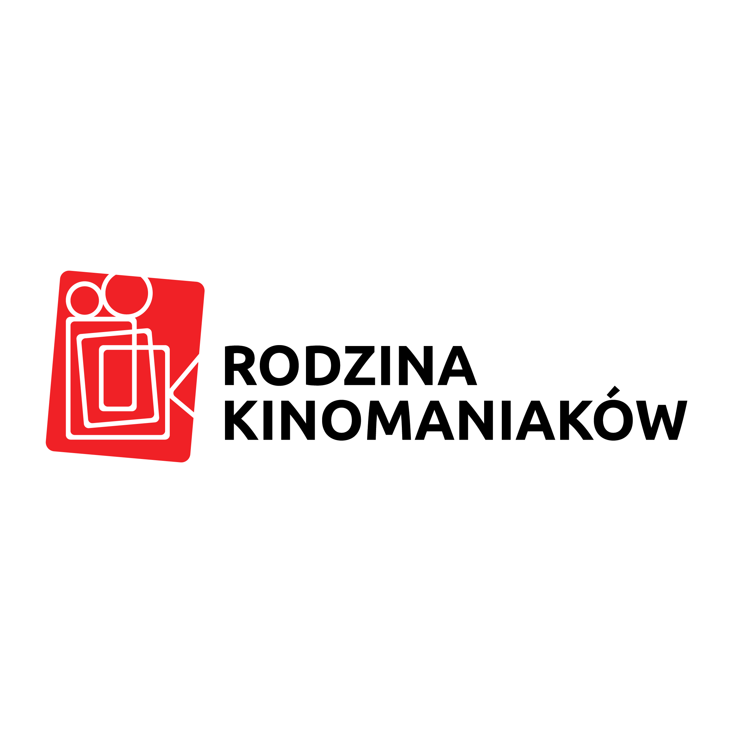 grafika projektu: po lewej stronie schematyczny rysunek kamery na czerwonym tle, obok czarne napisy "Rodzina Kinomaniaków"