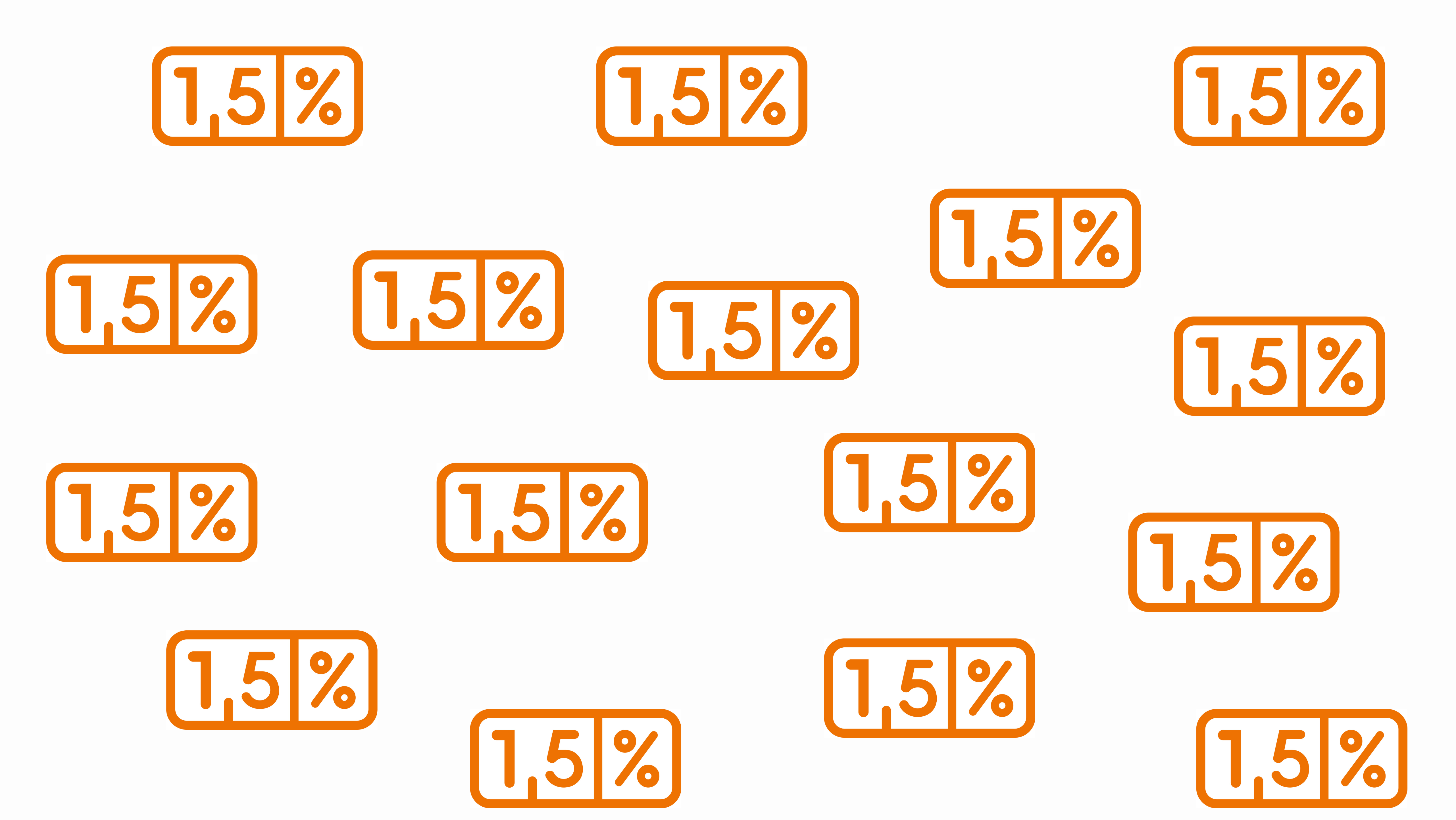 Kilkanaście żółtych znaków 1,5% na grafice.