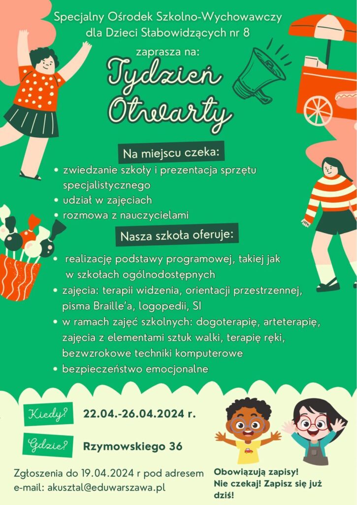 Plakat promocyjny dni otwartych szkoły na Koźmińskiej