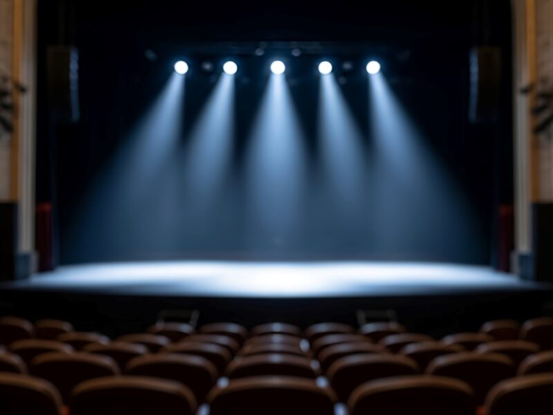 Reflektory oświetlają scenę w teatrze.