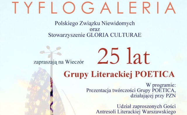 Plakat informujący o wieczorze literackim w Tyflogalerii,