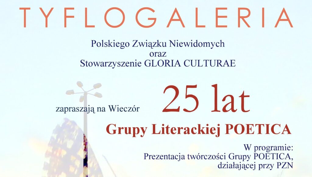Plakat informujący o wieczorze literackim w Tyflogalerii,