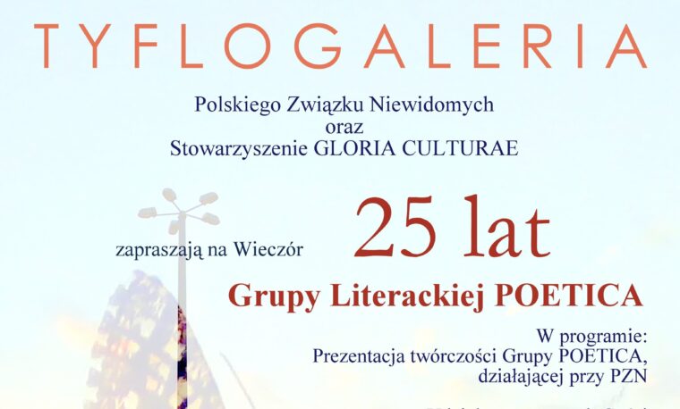 Plakat informujący o wieczorze literackim w Tyflogalerii,