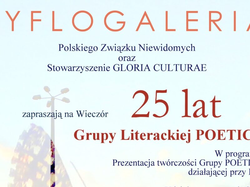 Plakat informujący o wieczorze literackim w Tyflogalerii,